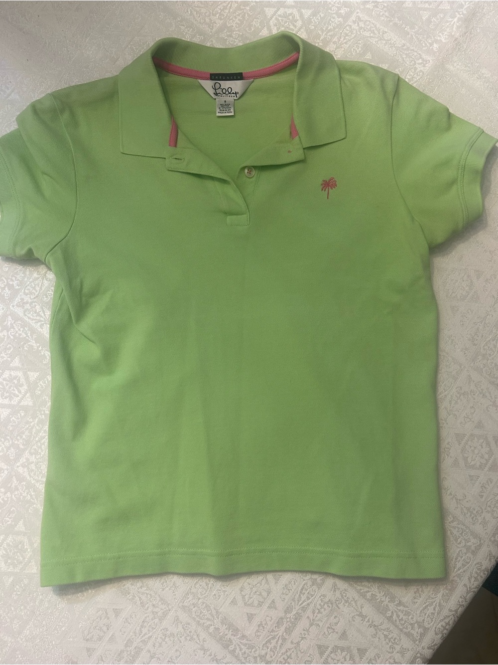 Lilly Pulitzer Light Green Polo with Pink Palm Accent